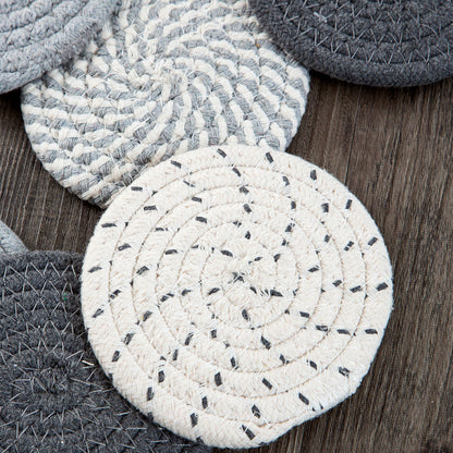 Round Cotton Woven Coaster Heat Resistant Dining Table Mat Set of 8