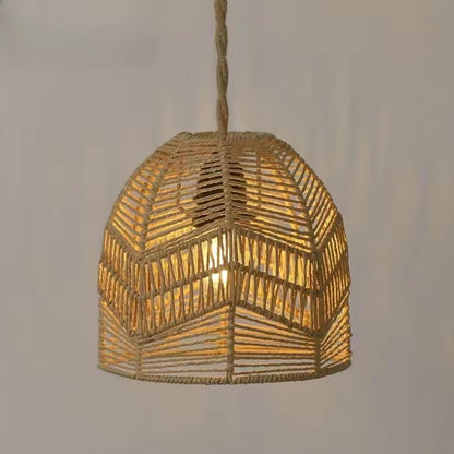 Paper Rope Pendant Light Chinese Style Rattan-Like Lampshade