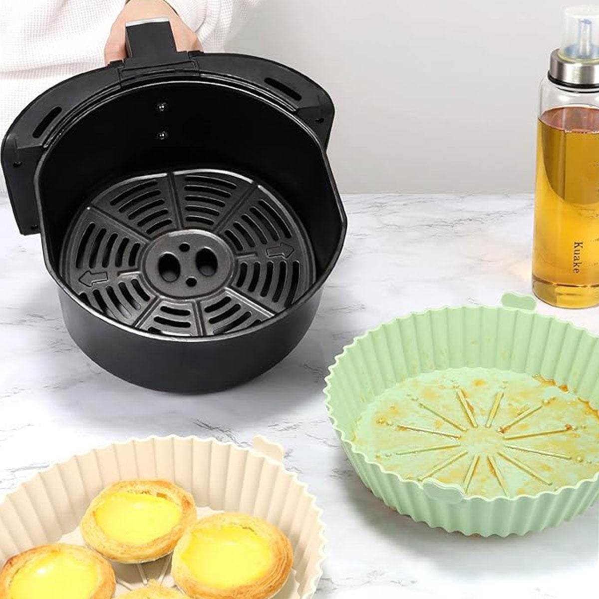2PCS Silicone Air Fryer Baking Pan Round Household Tray Reusable Non Stick AU