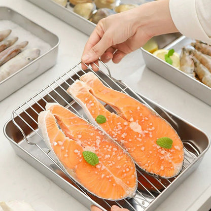 2PCS Stainless Steel Square Food Tray With Lid Rectangular Storage Box Plate AU