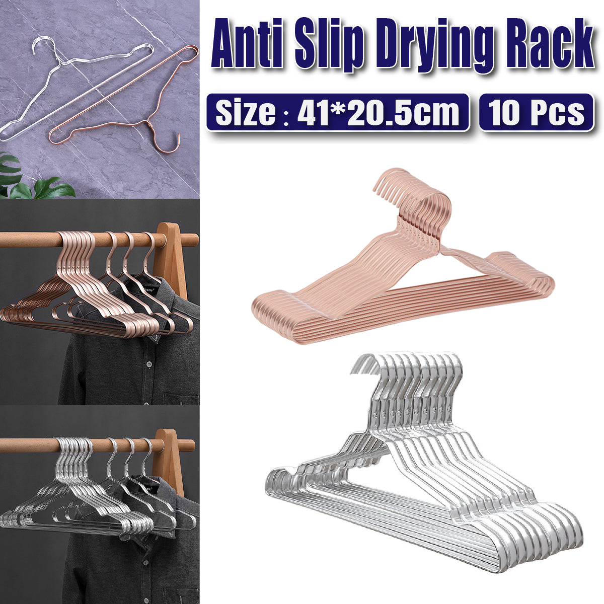 10PCS Metal Clothing Hangers Anti-slip Aluminium Alloy Drying Rack Coat Hanger