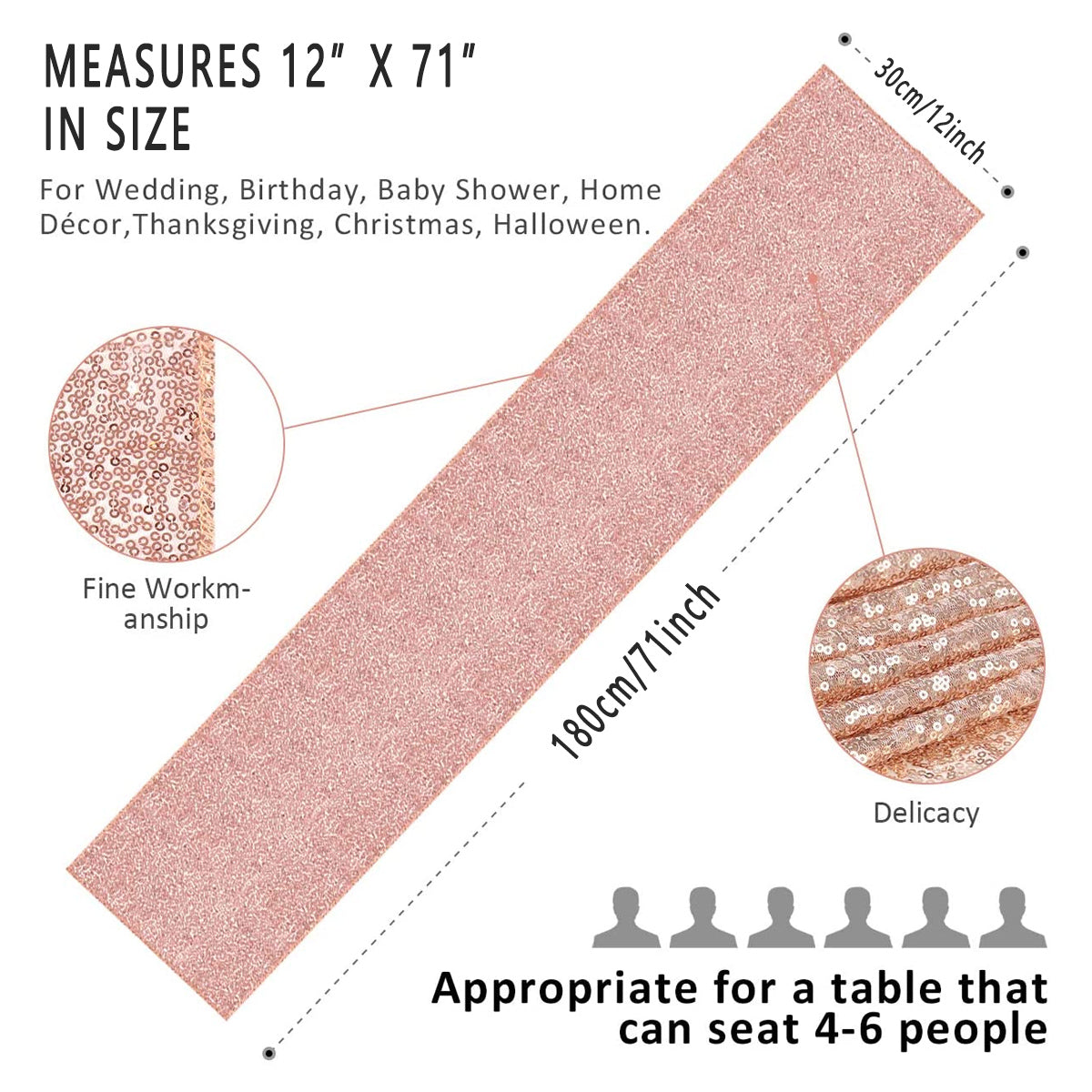 Sequin Table Runner 30x180cm for Wedding Party Decor