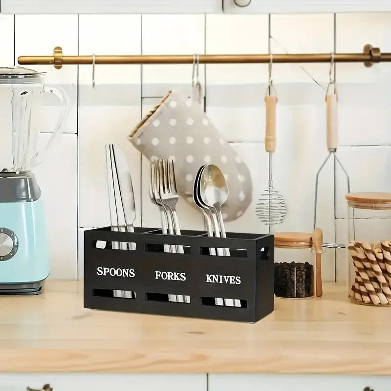 Wooden Knife Fork Storage Box Chopsticks Spoon Organizer Rectangular Kitchen