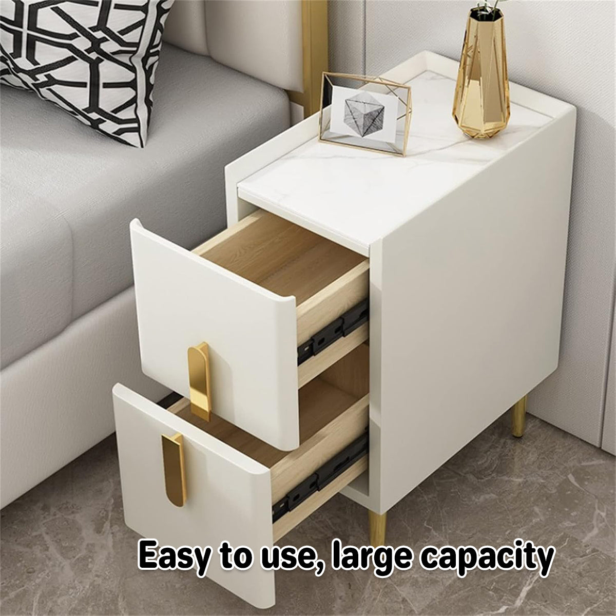 Narrow Nightstand Table Modern Style White Small Two Drawers Bedside Cabinet