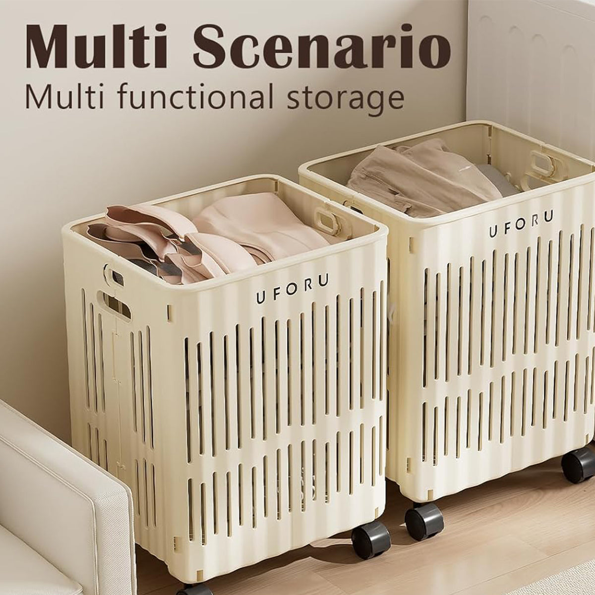 Large Folding Laundry Basket with Wheels Portable Organizer