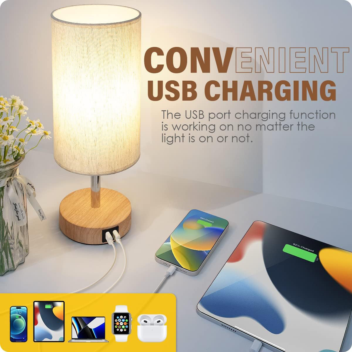 3-Speed Dimmable Bedside Table Lamp Touch Control Modern Nightstand Light AU