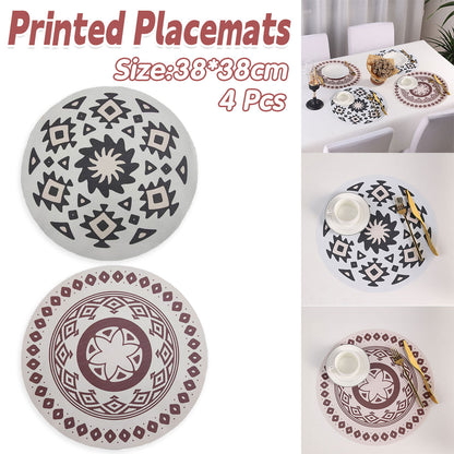 4PCS Bohemian Placemats Round Printed Heat Resistant Easy Clean Dining Mats
