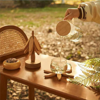 Solid Walnut Wood Christmas Tree Trivet Heat-Resistant Coaster Set