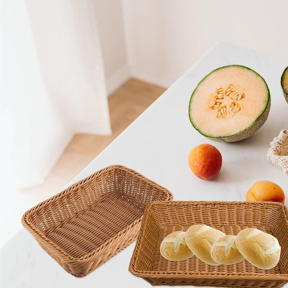 Hand Woven Rattan Tray Snack Serving Dish Hotel Fruits Pastry Plate Basket AU