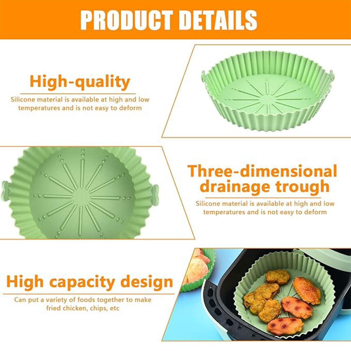 2PCS Silicone Air Fryer Baking Pan Round Household Tray Reusable Non Stick AU