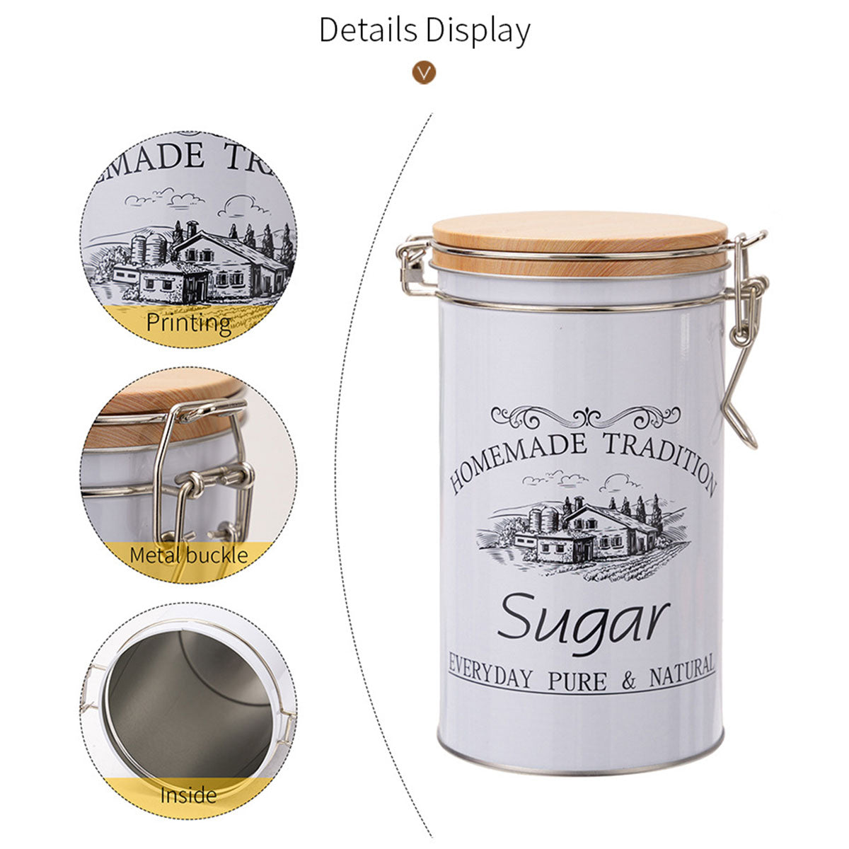 3PCS White Tinplate Coffee Tea Sugar Storage Jar Set Sealed Kitchen Counter AU