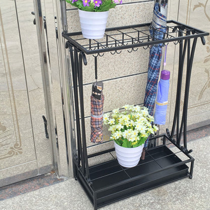 Wrought Iron Umbrella Storage Rack with Water Tray 50x24x70cm