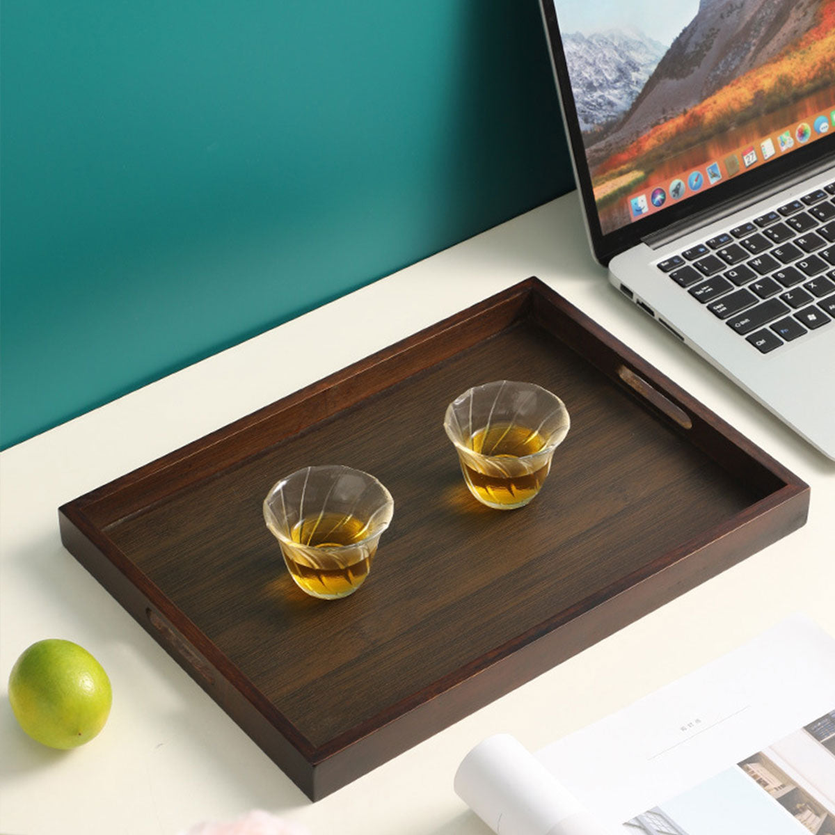 Bamboo Tea Tray Rectangular Walnut Colour Fruit Bread Serving Plate