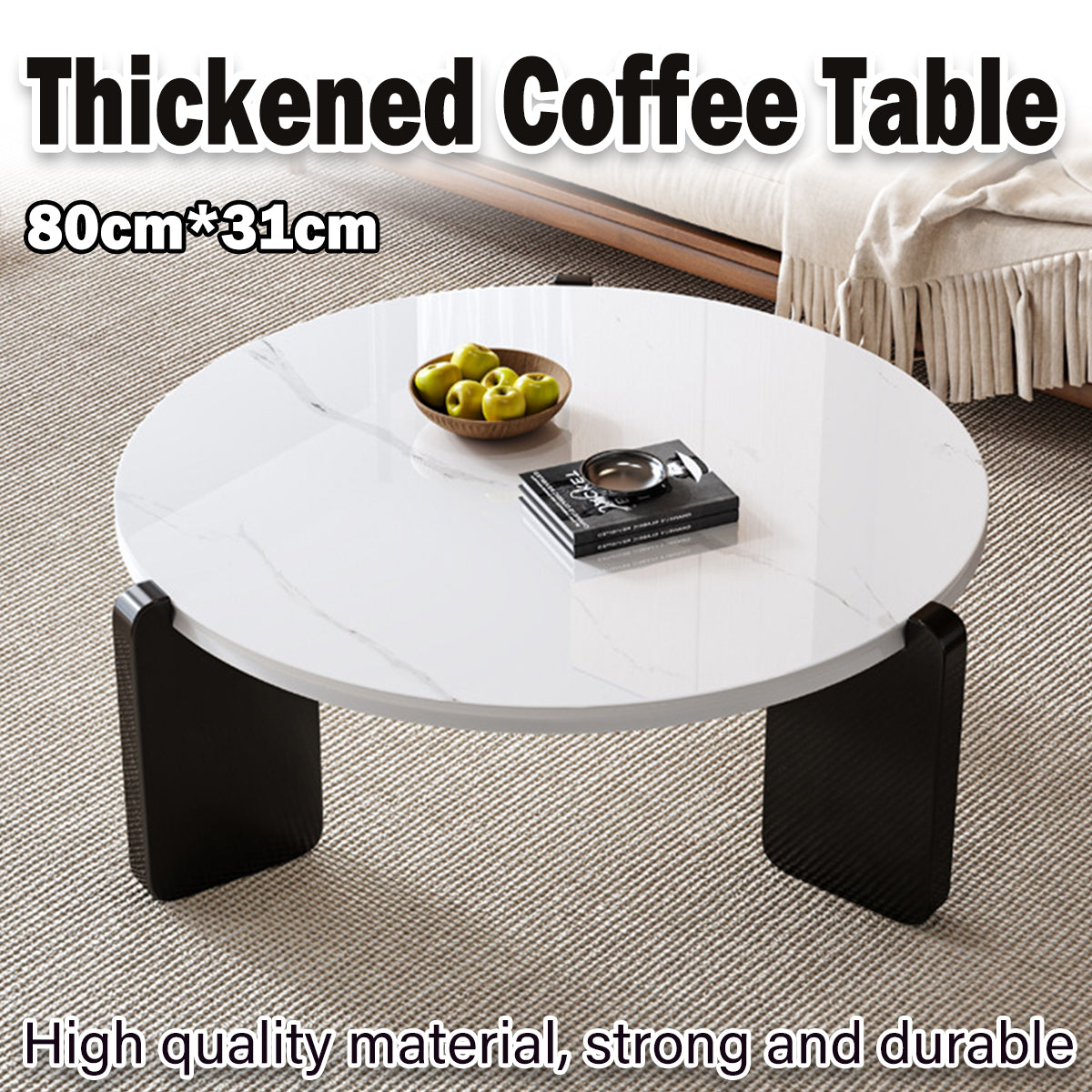 Coffee Table Modern Style 80x31CM Black Small Tea Table for Living Room Bedroom