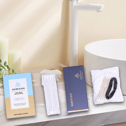 50 Pack Hotel Amenity Kits Cotton Swabs Pads Hair Bands