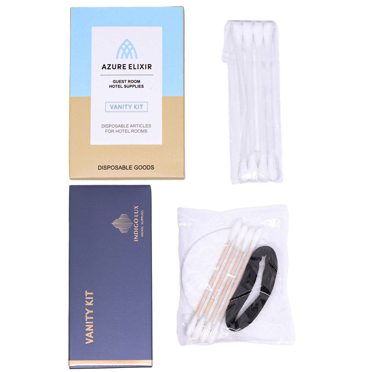 50 Pack Hotel Amenity Kits Cotton Swabs Pads Hair Bands