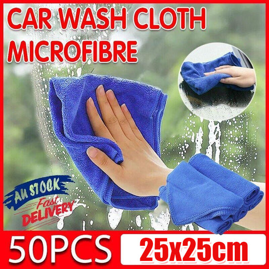 50PCS Blue Microfibre Cloths Car Cleaning Cloth Detailing Towels Washing Duster