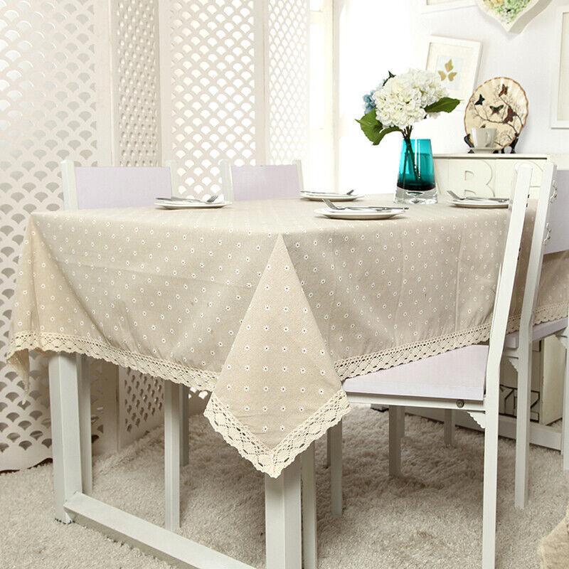 Rectangle Square Tablecloth Table Cover Flower Pattern Dining Table Cloth w/Lace