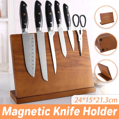 Wooden Magnetic Knife Holder Kitchen Counter Storage Rack Multi Functional Block