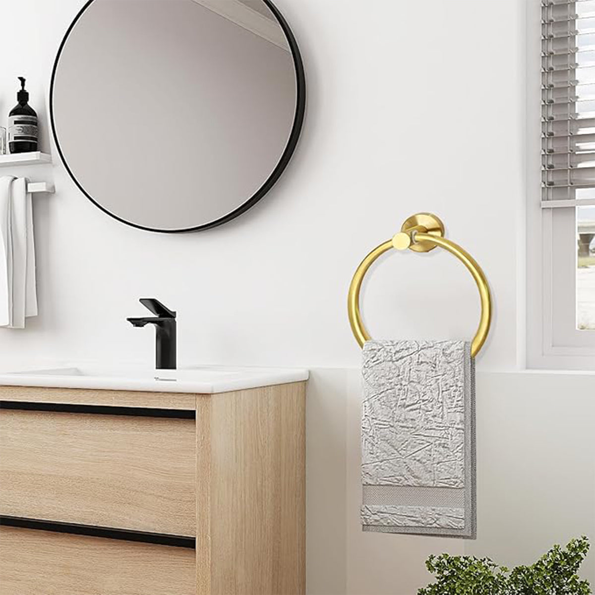 Bathroom Towel Rack Wall Mounted Towel Ring Black Toilet Paper Holder Shelf AU