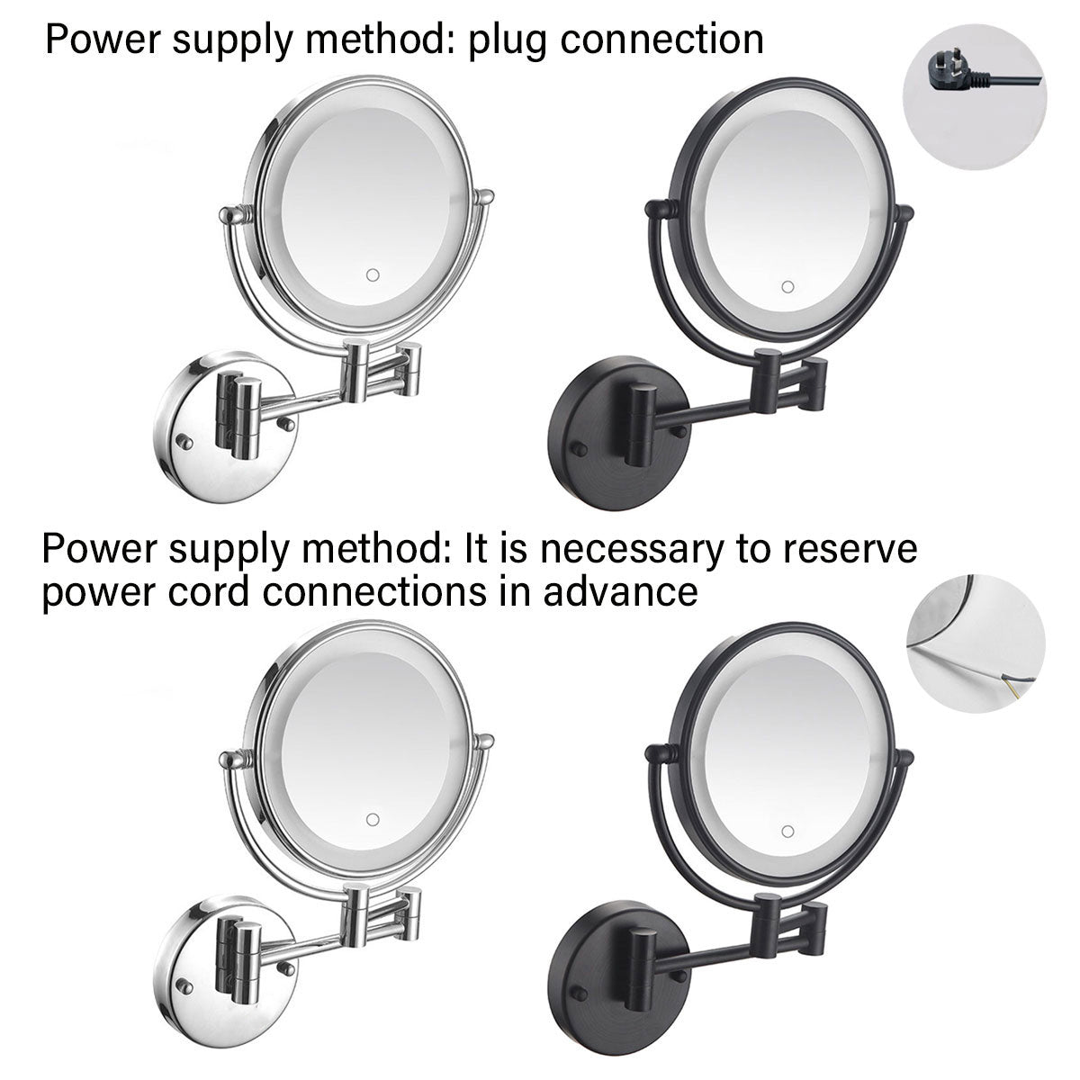 Wall Mounted Makeup Mirror 5x Magnification with LED Light