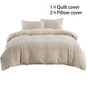 3 Pcs Quilt Cover Set with Textured Stripes — Flax