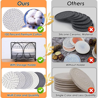 Round Cotton Woven Coaster Heat Resistant Dining Table Mat Set of 8