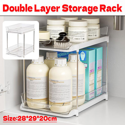 White Double Shelf Cosmetics Storage Box Desktop Organizer Stand