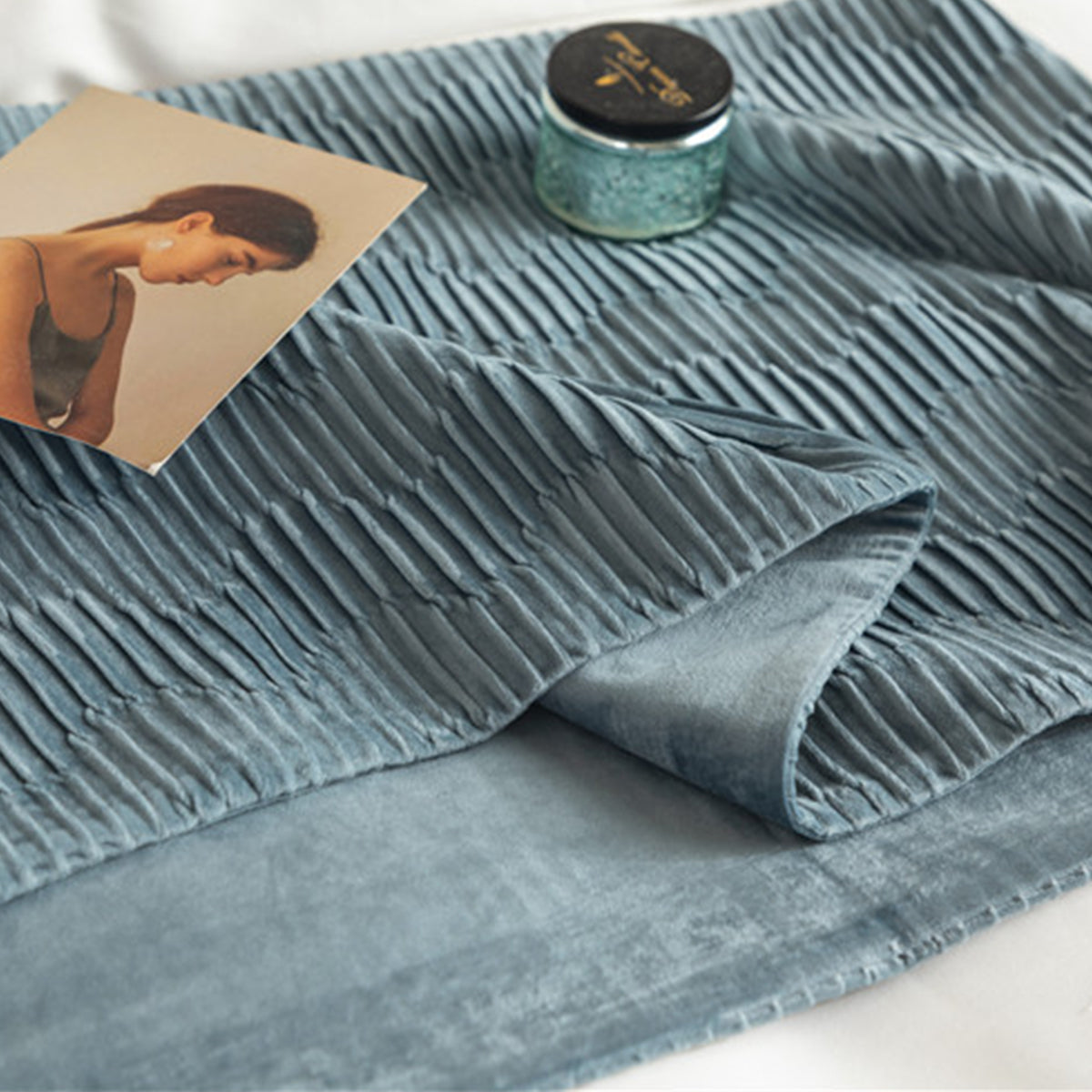 Double Sided Bed Runner with Pleated Geometric Texture
