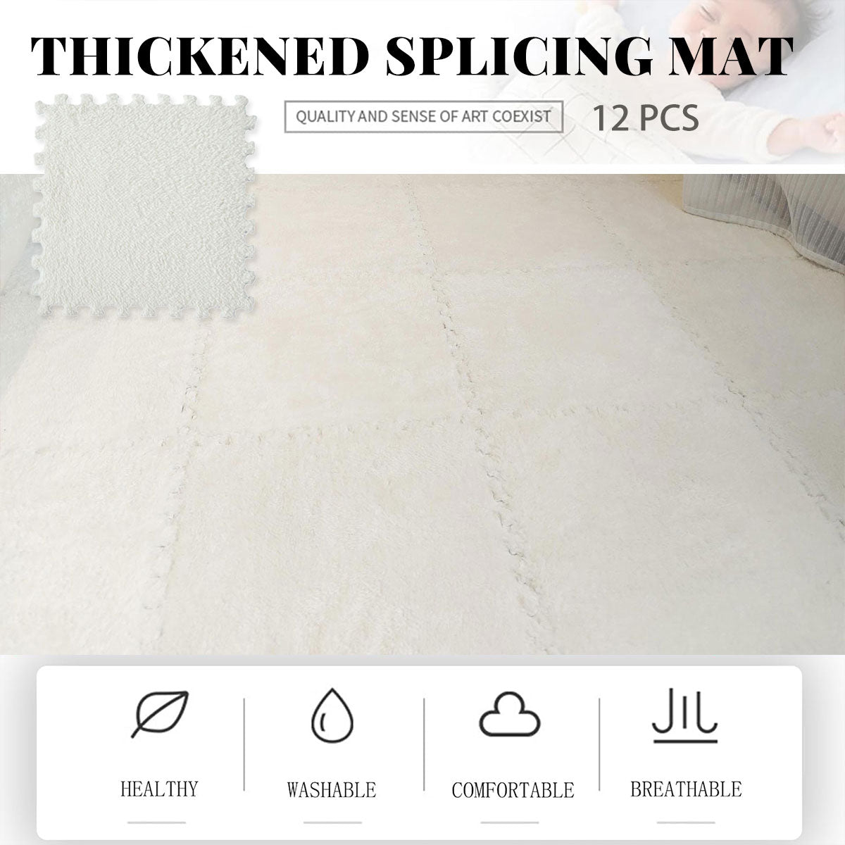 Square Carpet Set 12PCS Interlocking Foam Mats Soft Floor Pad