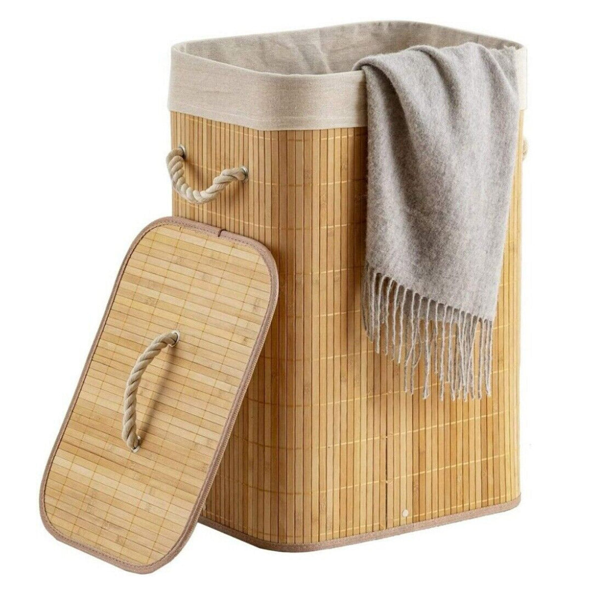 Dustproof Bamboo Laundry Basket with Lid Clothes Storage