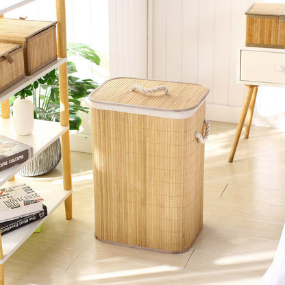 Dustproof Bamboo Laundry Basket with Lid Clothes Storage