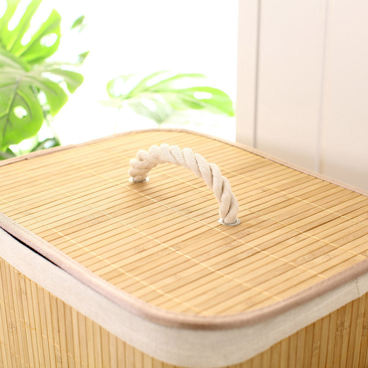 Dustproof Bamboo Laundry Basket with Lid Clothes Storage