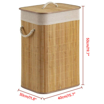 Dustproof Bamboo Laundry Basket with Lid Clothes Storage