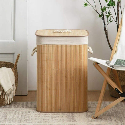 Dustproof Bamboo Laundry Basket with Lid Clothes Storage