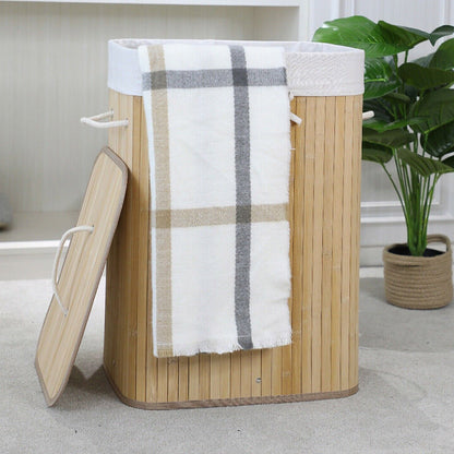 Dustproof Bamboo Laundry Basket with Lid Clothes Storage