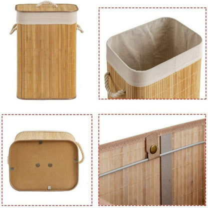 Dustproof Bamboo Laundry Basket with Lid Clothes Storage