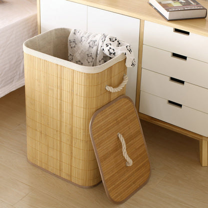 Dustproof Bamboo Laundry Basket with Lid Clothes Storage