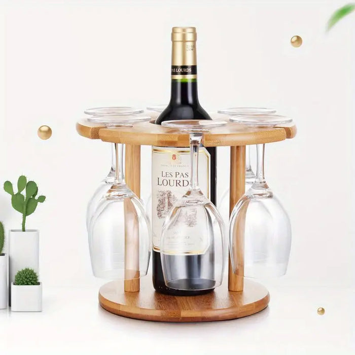 Bamboo Wine Glass Rack for 6 Stemmed Glasses