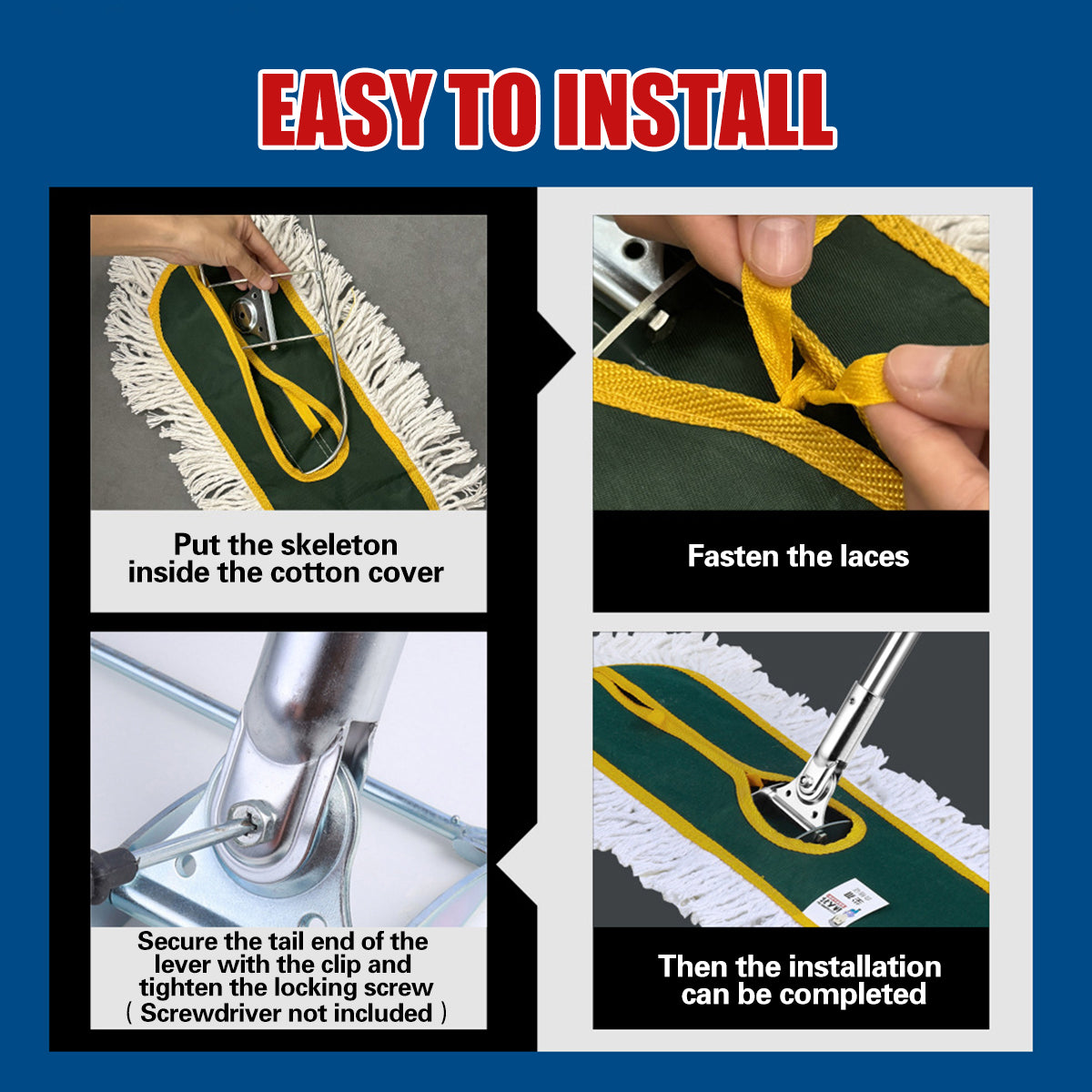 Extra Long Mop Assembly Anti-Slip Handle Floor Cleaning Tool Household Cleaner