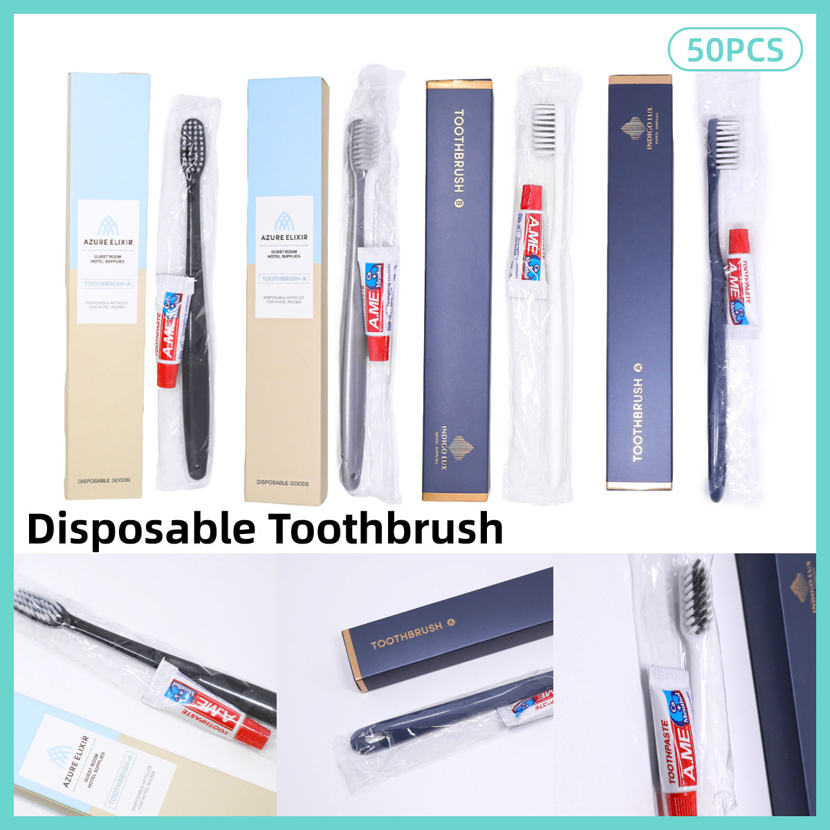 50 Sets Hotel Toothbrush with 5g Toothpaste for Guest Amenities