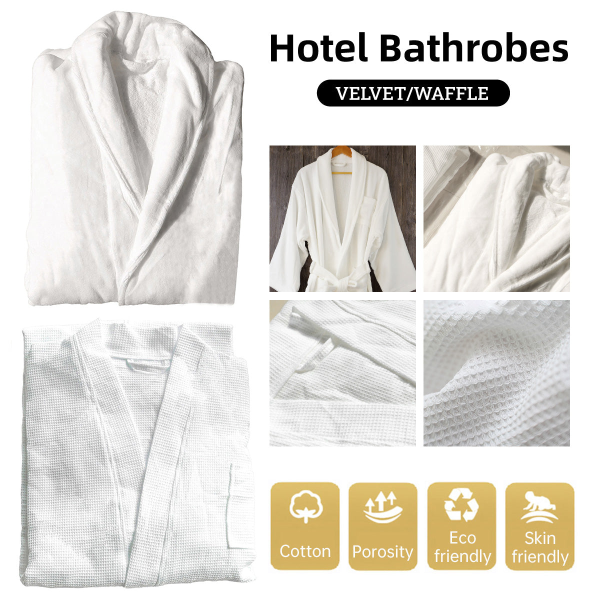 Cotton Kimono Collar Bathrobe Hotel Quality Thick Fleece Towel Embroidered Robe