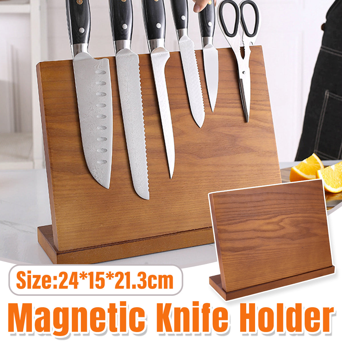 Wooden Magnetic Knife Holder Kitchen Counter Storage Rack Multi Functional Block