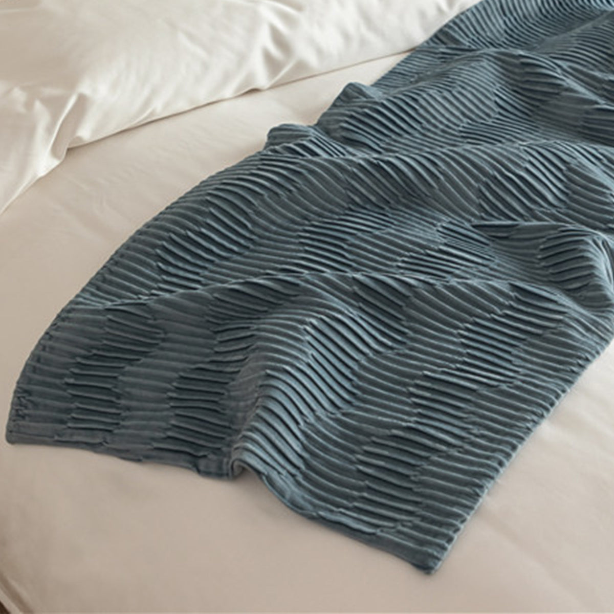 Double Sided Bed Runner with Pleated Geometric Texture