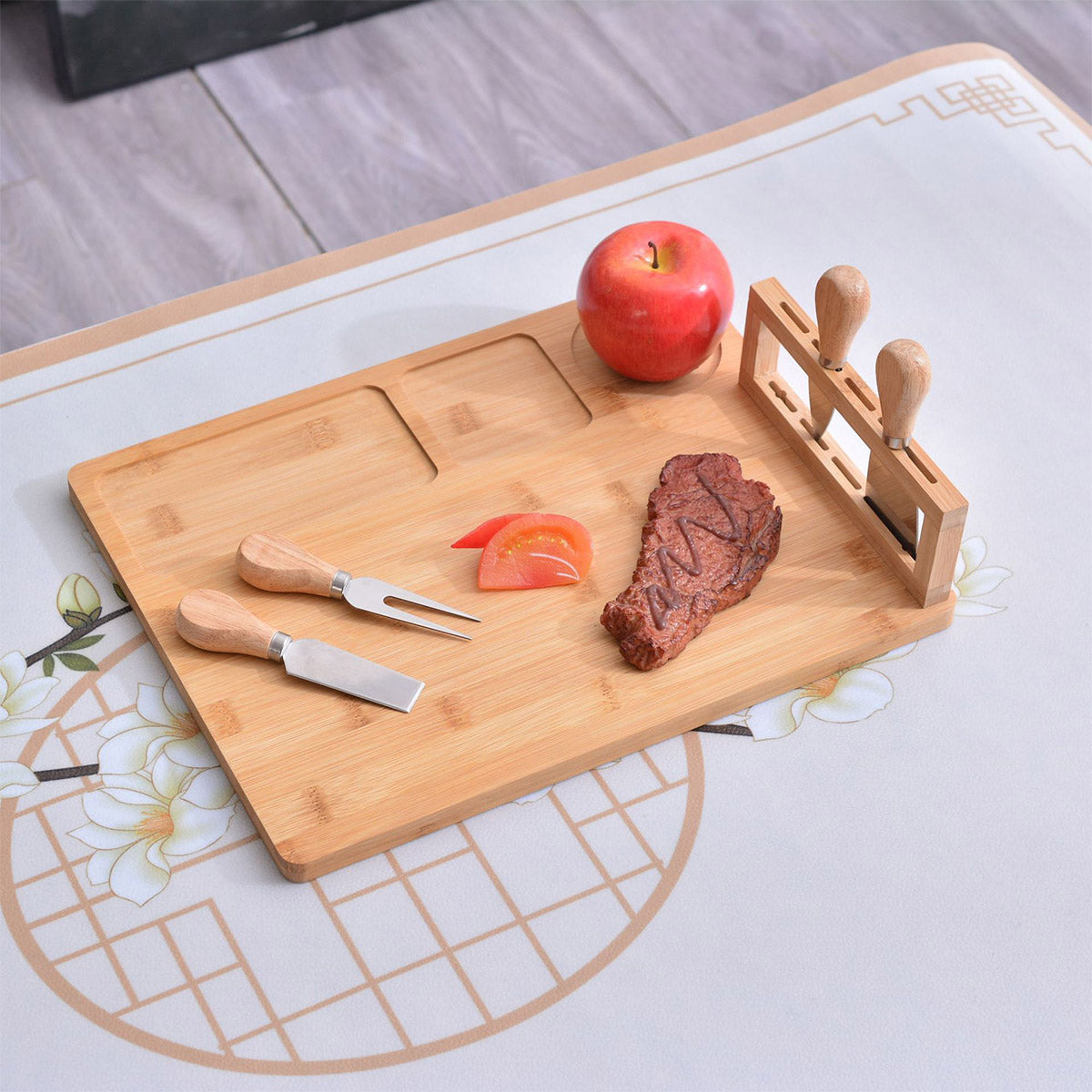 Bamboo Chopping Board Cheese Board Set with Knives Charcuterie Serving Tray