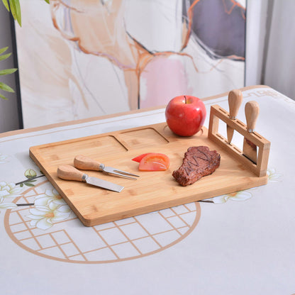 Bamboo Chopping Board Cheese Board Set with Knives Charcuterie Serving Tray