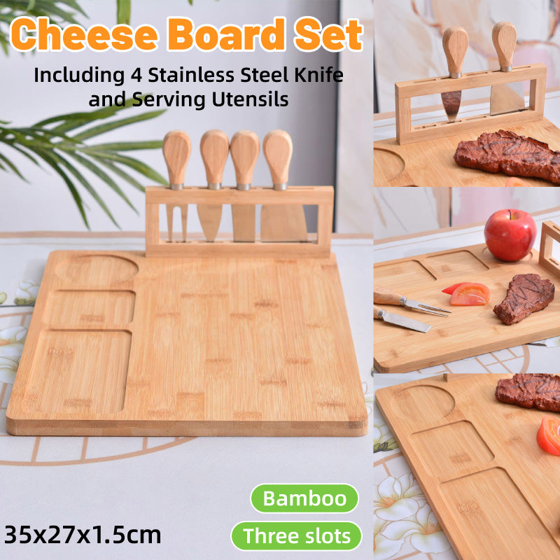 Bamboo Chopping Board Cheese Board Set with Knives Charcuterie Serving Tray