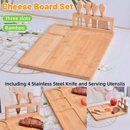Bamboo Chopping Board Cheese Board Set with Knives Charcuterie Serving Tray