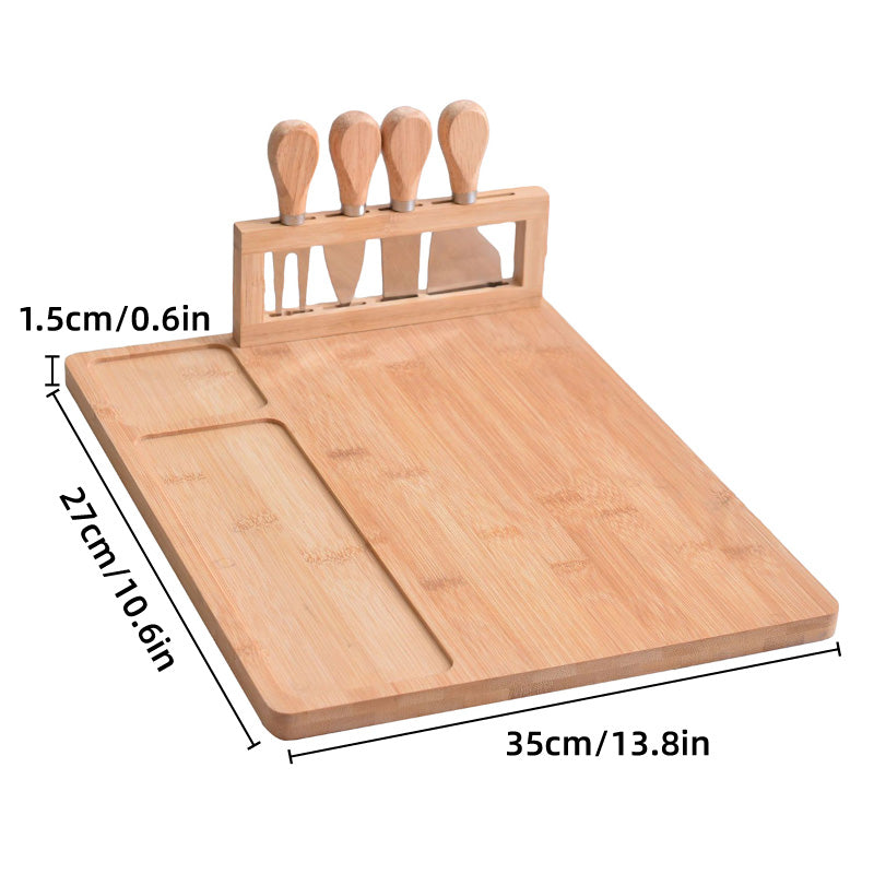 Bamboo Chopping Board Cheese Board Set with Knives Charcuterie Serving Tray
