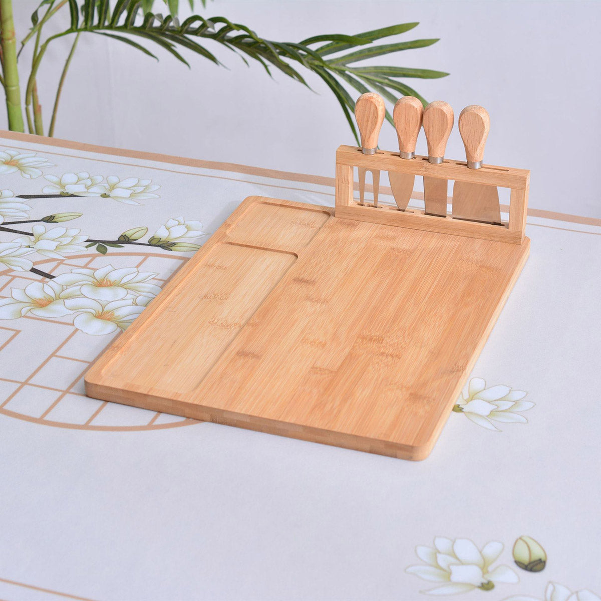 Bamboo Chopping Board Cheese Board Set with Knives Charcuterie Serving Tray